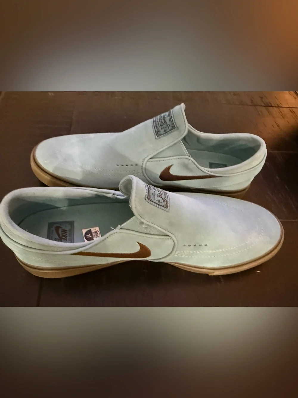 Nike Stefan Janoski Slip-On Suede Shoes - Light Blue with Brown Swoosh